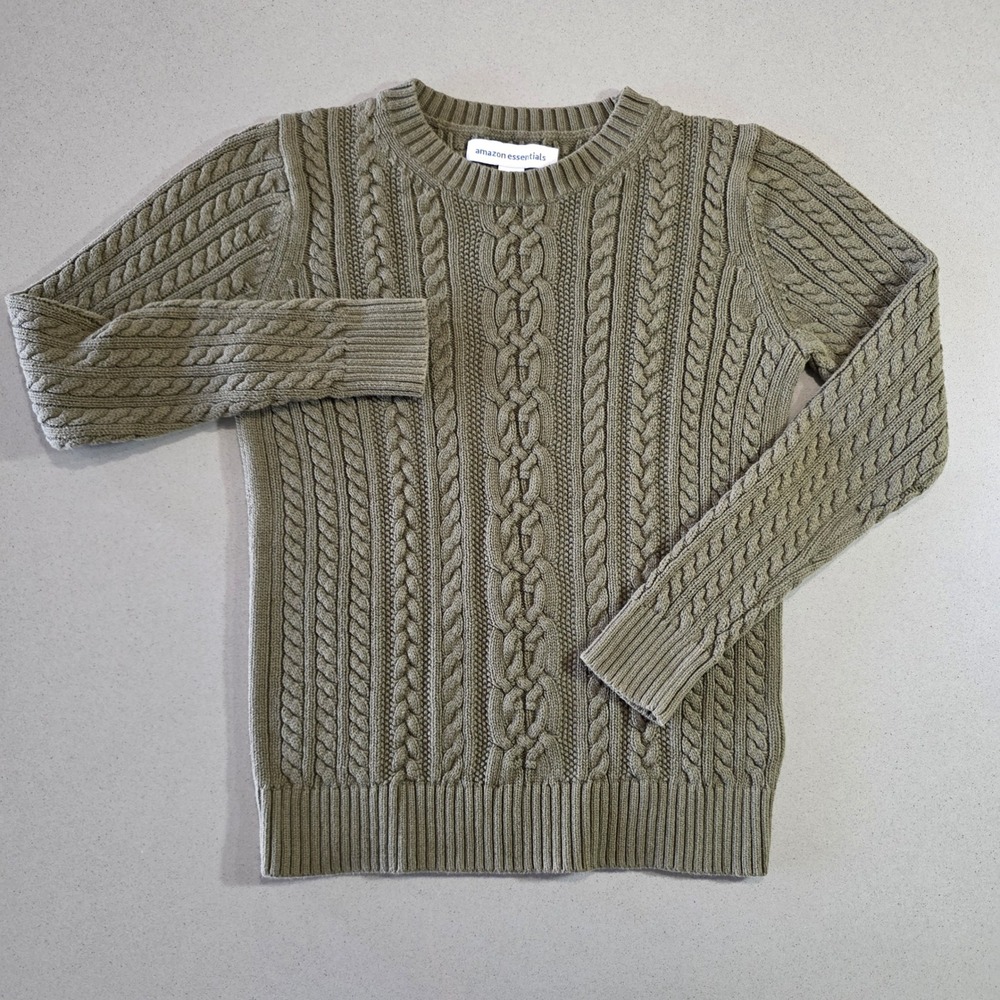 Amazon Essentials Womens Olive Green Cable Knit Crewneck Sweater Size Small